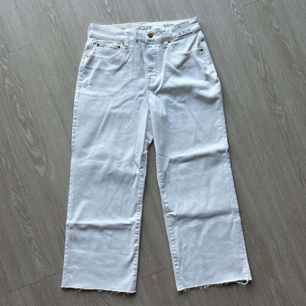 J Crew Curvy Slim Wide Leg Jeans Womens Petite 27 White Raw Hem